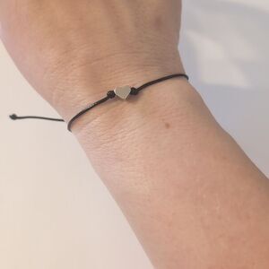 770 Black Adjustable Slider‎ Bracelet with Silver Heart Charm
